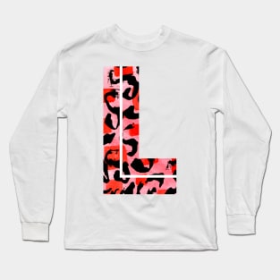 Letter L Watercolour Leopard Print Alphabet Red Long Sleeve T-Shirt